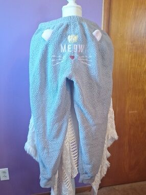 Pj Couture Gray Sherpa 'Meow' Jogger Pajama Pants with Pink Ear Accents